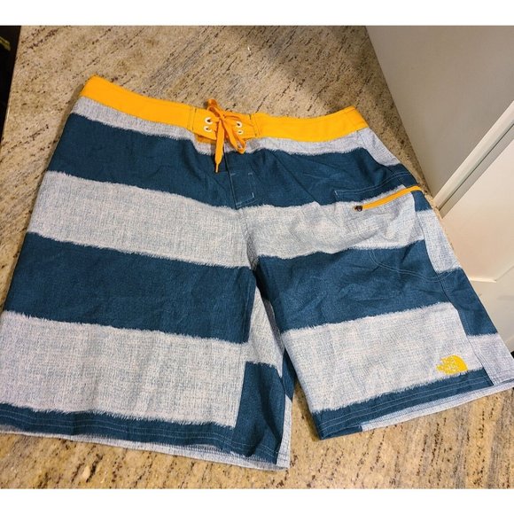 North Face Board Shorts Mens Green Orange Unlined Swim Trunks Bottoms Men’s 38 - Picture 1 of 11